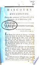 Discours d'un citoyen [i.e. J. M. Pellerin] pour être prononcé à l'Assemblée de la Commune, le 15 décembre 1788
