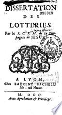 Dissertation des lotteries par le P. C. F. M. (Père Claude-François Ménestrier) de la Compagnie de Jésus