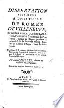 Dissertation pour servir à l'histoire de R. de Villeneuve, Baron de Vence ... Extrait du Mercure du mois de Mars 1751