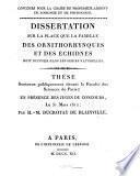 Dissertation sur la place que la famille des ornithorhynques et des échidnés doit occuper dans les séries naturelles