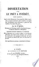Dissertation sur le prêt à intérêt