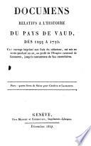 Documens relatifs à l'histoire du pays de Vaud