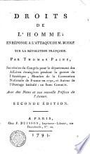 Droits de l'homme; en réponse a l'attaque de M. Burke sur la révolution françoise. Par Thomas Paine ... avec des notes et une nouvelle préface de l'auteur [1-2]
