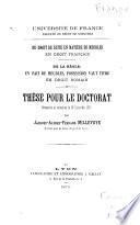 Du droit de suite en matière de meubles, en droit français