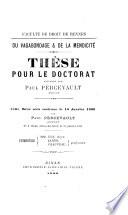Du vagabondage et de la mendicité