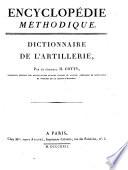 Encyclopedie Methodique Dictionnaire DE L'Artillerie