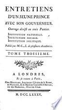 Entretiens D'Un Jeune Prince Avec Son Gouverneur