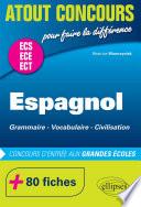 Espagnol. Grammaire Vocabulaire Civilisation. Prépas ECS/ECE. 80 fiches. Concours d'entrée aux Grandes École