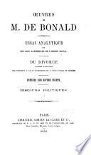 Essai analytique sur les lois naturelles de l'ordre social
