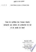 Essai de synthèse des travaux recents consacrés aux ateliers de production de lait et de viande de bœuf