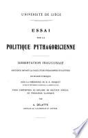 Essai sur la politique pythagoricienne ...