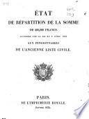 État de répartition de la somme de 400,000 francs accordée par la loi du 8 avril 1834 aux pensionnaires de l'ancienne liste civile