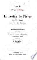 Étude critique ésthétique sur Le Festin de Pierre (ou Don Juan) comédie de Molière