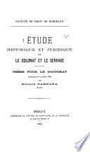 Étude historique et juridique sur le colonat et le servage