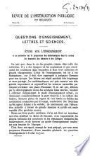 Etude sur l'enseignement et en particulier sur le programme des mathématiques dans la section des humanités des Athénées et des Collèges