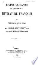 Etudes critiques sur l'histoire de la littérature française