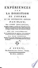 Expériences sur la digestion de l'homme et de différentes espèces d'animaux
