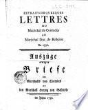 EXTRAITS DE QUELQUES LETTRES DU Maréchal de Contades AU Maréchal Duc de Belleisle En 1758