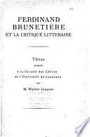 Ferdinand Brunetière et la critique littéraire