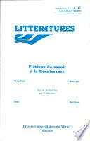 Fictions du savoir à la Renaissance