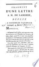 Fragment d'une lettre à M. de Laborde, député à l'Assemblée nationale