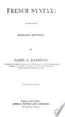 French Syntax: on the Basis of Edouard Mätzner