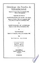 Généalogie des familles de Terebonne despuis le 19 août 1727 au 31 décembre 1872, 1793 et 1794 manquant