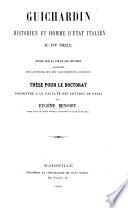 Guichardin, historien et homme d'Etat italien au XVIe siecle