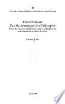 Henri Poincaré des mathématiques à la philosophie