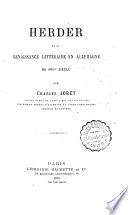 Herder et la renaissance littéraire en Allemagne au XVIIIe siècle