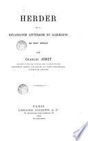 Herder et la renaissance littéraire en Ollemagne au XVII siècle