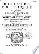 Histoire critique des principaux commentateurs du Nouveau Testament...