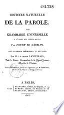 Histoire générale de la parole, ou grammaire universelle à l'usage des jeunes gens...