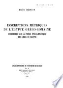 Inscriptions métriques de l'Égypte gréco-romaine