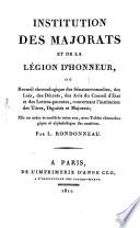 Institution des majorats et de la legion d'honneur