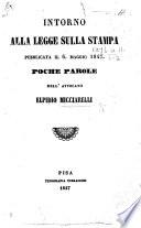 Intorno alla Legge sulla Stampa, pubblicata il 6. Maggio 1847: poche parole