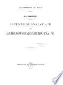 Inventaire analytique des Archives communales antérieures à 1790
