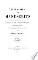 Inventaire des manuscrits conservés à la Bibliothèque impériale sous les nos. 8823-11503 du fonds latin et faisant suite à la série dont le catalogue a été pub. en 1744