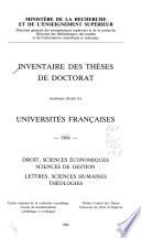 Inventaire des thèses de doctorat soutenues devant les universités françaises