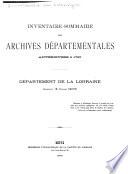 Inventaire-sommaire des Archives départementales antérieures à 1790, Département de la Lorraine