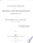Inventaire-Sommaire des Archives Départementales Antérieures a 1790