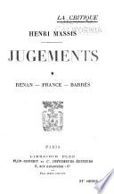 Jugements: Renan. France. Barrès