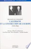 L'Allemagne et la construction de l'Europe (1949-1963)