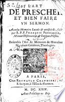 L'art de prescher et bien faire un sermon. Avec la Mémoire locale & artificielle, faict par R.P.F. François Panigarole,... Ensemble l'Art de mémoire de Hierosme Marafiote Calabrois,...