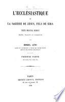 L'Ecclésiastique ou La sagesse de Jésus, fils de Sira. Texte original hébreu