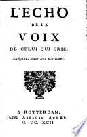 L'Echo de la voix de celui qui crie