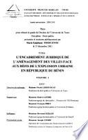 L'encadrement juridique de l'aménagement des villes face aux défis de l'explosion urbaine en République du Bénin