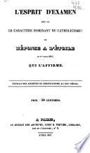L'esprit d'examen est- il le caractère dominant du catholicisme?