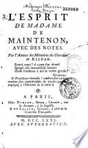 L' Esprit de Madame de Maintenon,... par l auteur des Mémoires du chevalier de Kil par [gain de Montagnac]...