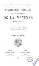 L'instruction populaire dans le département de la Mayenne avant 1790